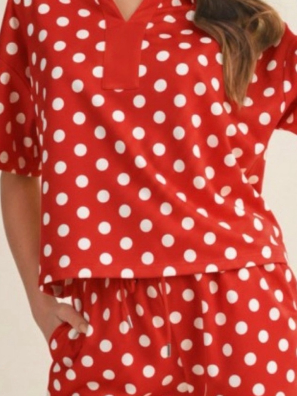 Women’s Red Polka Dot Short Pajama Set - Short Sleeve Top & Shorts